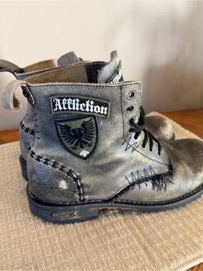 Affliction Gray & Black Distressed Leather Lace-Up Boots